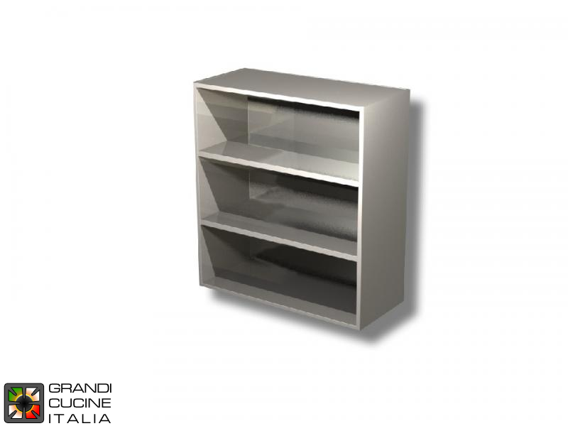  Stainless Steel Open Hanging Cabinet - AISI 304 - Length 110 Cm - Height 100 Cm - 3 Shelves