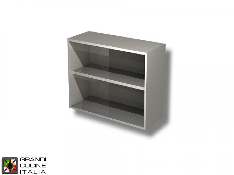  Stainless Steel Open Hanging Cabinet - AISI 430 - Length 150 Cm - Height 80 Cm - 2 Shelves