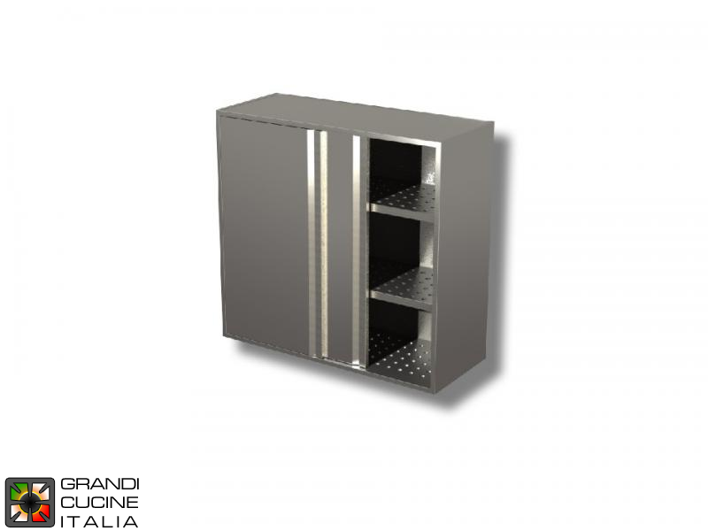  Stainless Steel Hanging Cabinet with Sliding Doors and Draining Shelves - AISI 430 - Length 130 Cm - Height 100 Cm - 3 Shelves