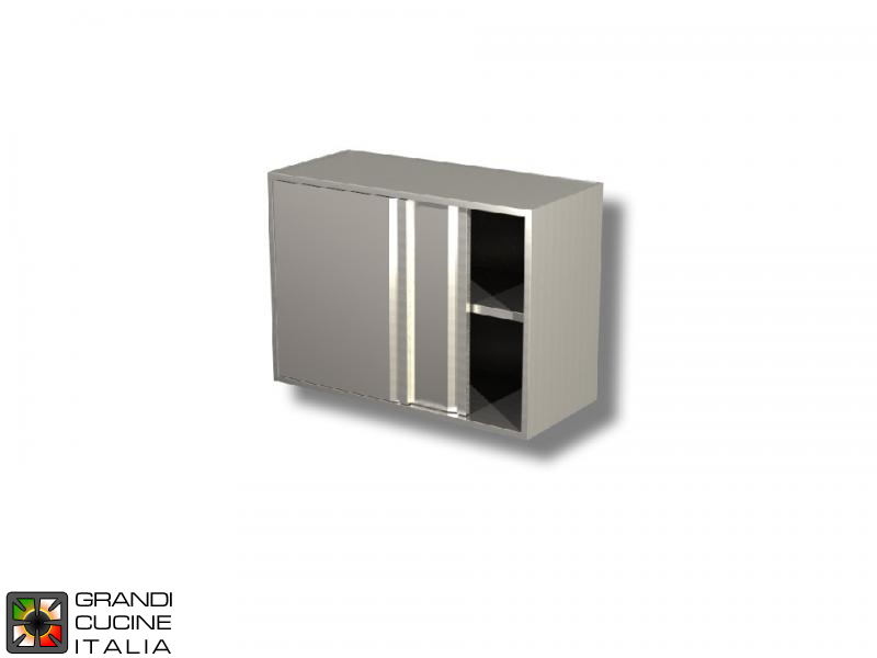  Stainless Steel Hanging Cabinet with Sliding Doors - AISI 430 - Length 130 Cm - Height 65 Cm - 2 Shelves