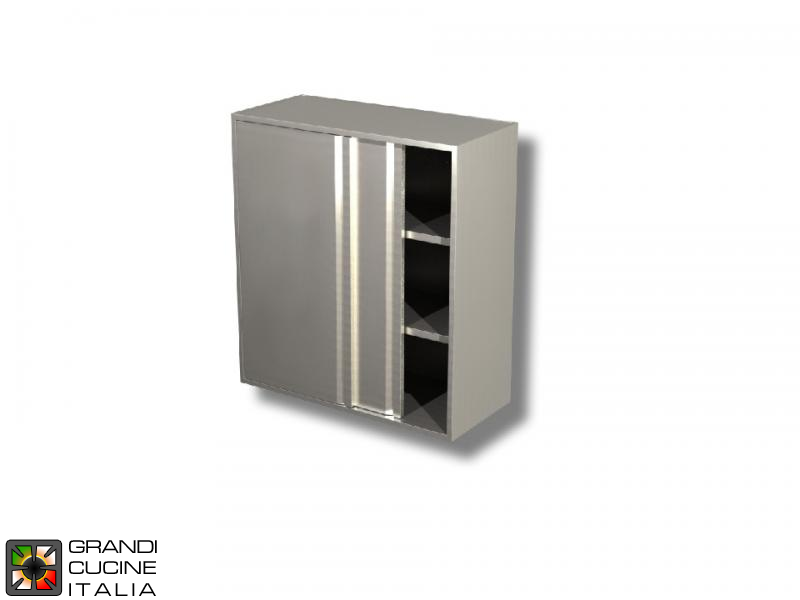  Stainless Steel Hanging Cabinet with Sliding Doors - AISI 304 - Length 160 Cm - Height 100 Cm - 3 Shelves