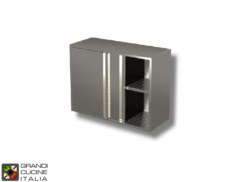  Stainless Steel Hanging Cabinet with Sliding Doors and Draining Shelves - AISI 304 - Length 160 Cm - Height 80 Cm - 2 Shelves