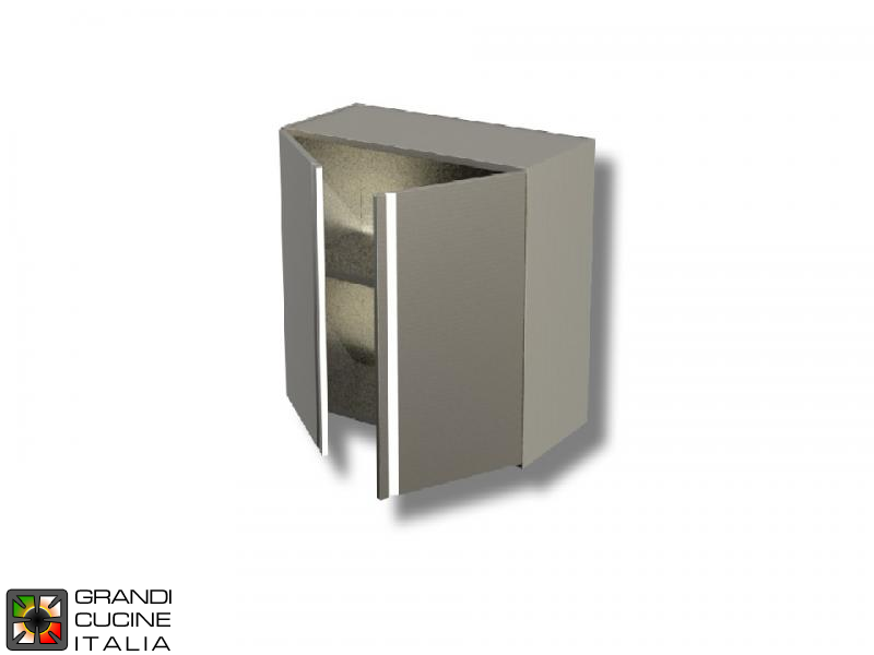  Pensile in Acciaio Inox con Porta Battente - AISI 430 - Larghezza 60 Cm - Altezza 80 Cm - 2 Ripiani