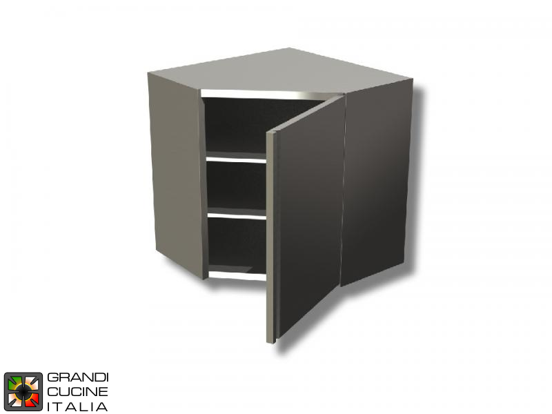  Stainless Steel Corner Hanging Cabinet with Hinged Door - AISI 430 - Length 70 Cm - Height 100 Cm - 3 Shelves