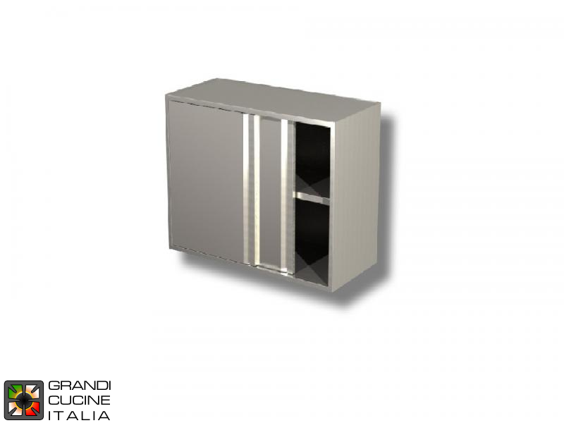  Stainless Steel Hanging Cabinet with Sliding Doors - AISI 304 - Length 130 Cm - Height 80 Cm - 2 Shelves