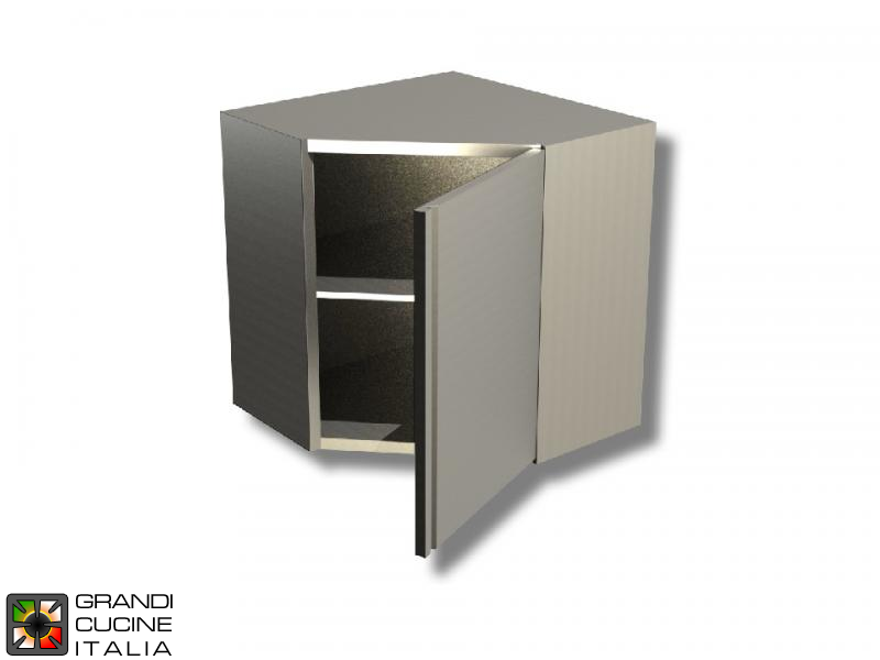  Stainless Steel Corner Hanging Cabinet with Hinged Door - AISI 304 - Length 70 Cm - Height 80 Cm - 2 Shelves