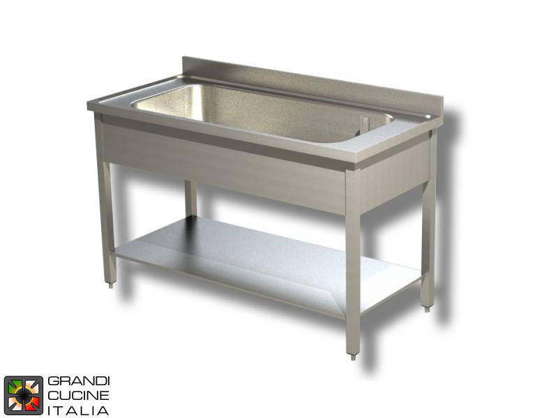  Sink Unit on Legs with Cookware Basin - AISI 430 - Length 160 Cm - Width 60 Cm - Single Basin - Bottom Shelf