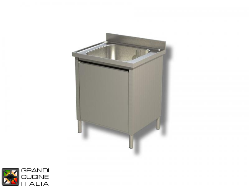  Cabinet Sink unit - Hinged Door - AISI 304 - Length 60 Cm - Width 60 Cm - Single Basin - Bottom Shelf