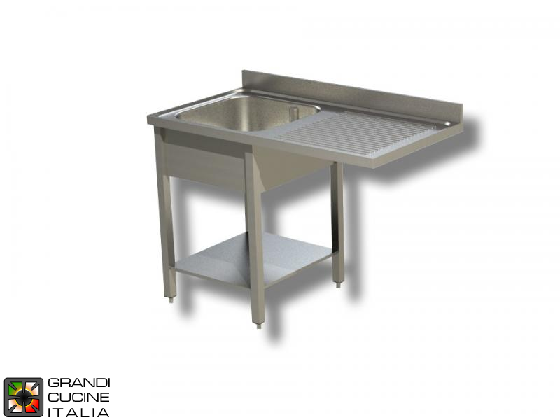  Sink Unit on Legs with Dishwasher Hollow - AISI 304 - Length 140 Cm - Width 60 Cm - Right Drainer - Single Basin - Bottom Shelf