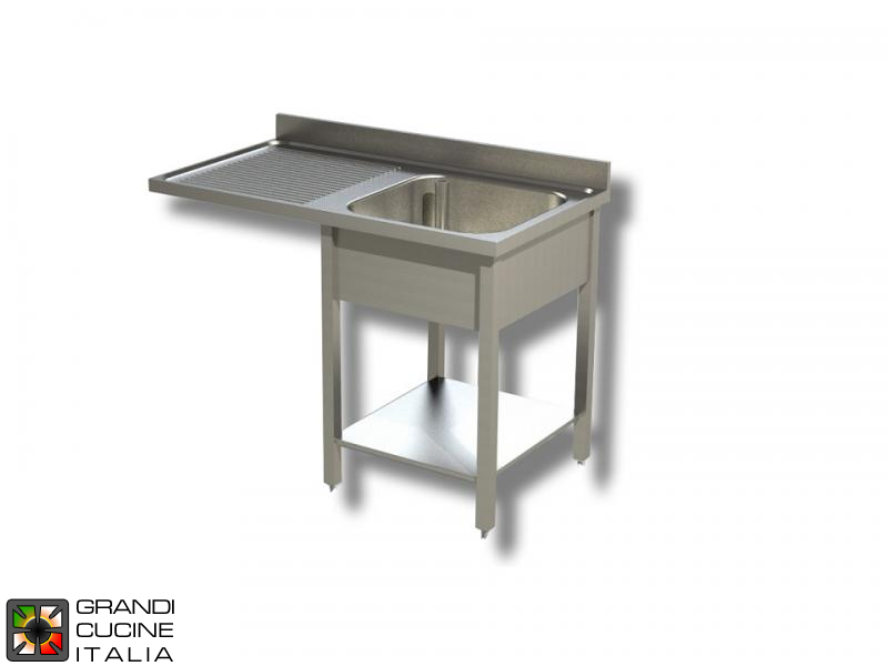  Sink Unit on Legs with Dishwasher Hollow - AISI 430 - Length 140 Cm - Width 70 Cm - Left Drainer - Single Basin - Bottom Shelf