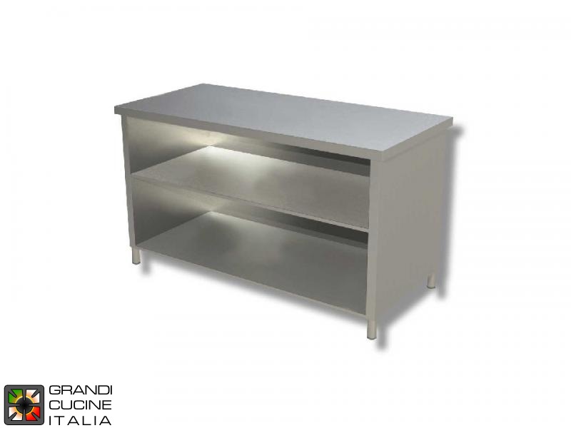  Stainless Steel Open Cabinet Work Table with Two Shelves - AISI 304 - Length 200 Cm - Width 70 Cm
