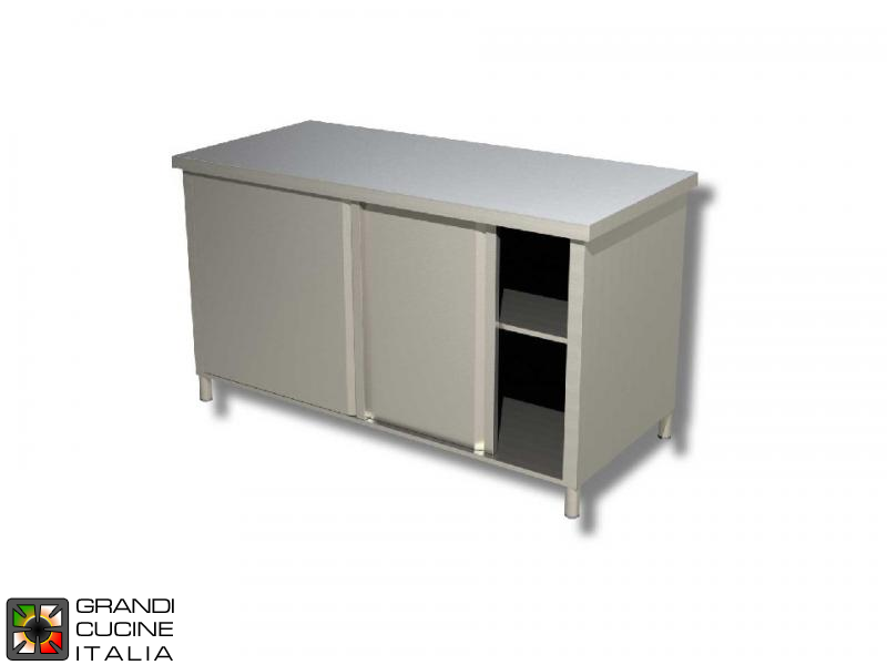  Stainless Steel Cabinet Work Table with Sliding Doors - AISI 304 - Length 150 Cm - Width 60 Cm
