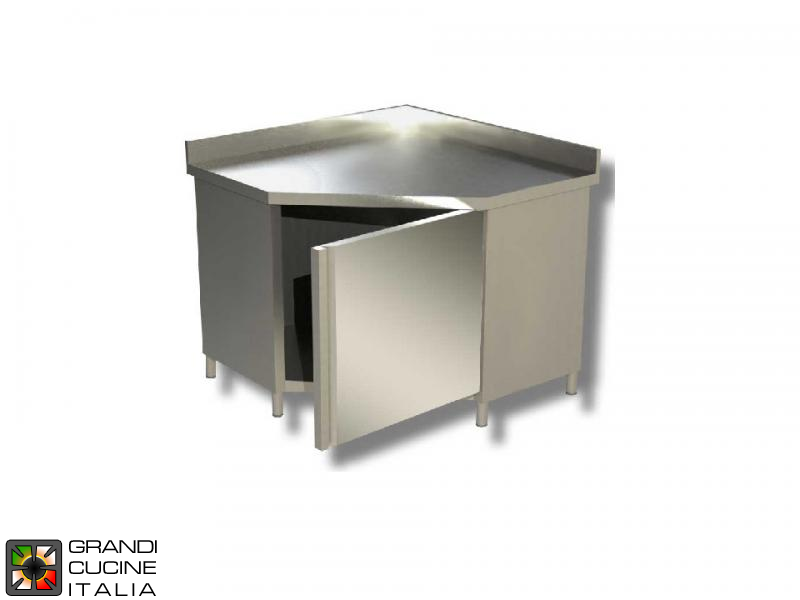  Corner Cabinet Work Table with Hinged Door - AISI 430 - Length 100 Cm - Width 60 Cm - with Backsplash