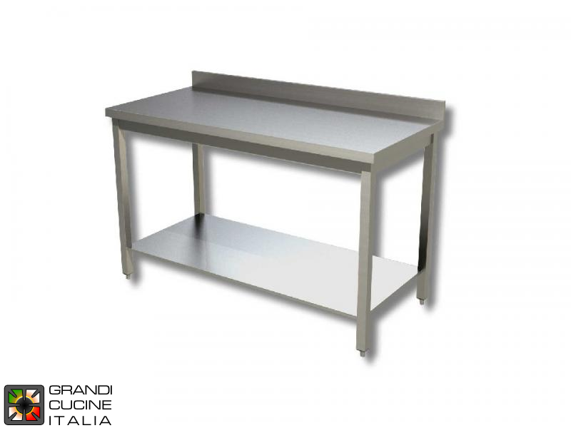  Stainless Steel Work table with Shelf - AISI 304 - Length 40 Cm - Width 70 Cm - with Backsplash