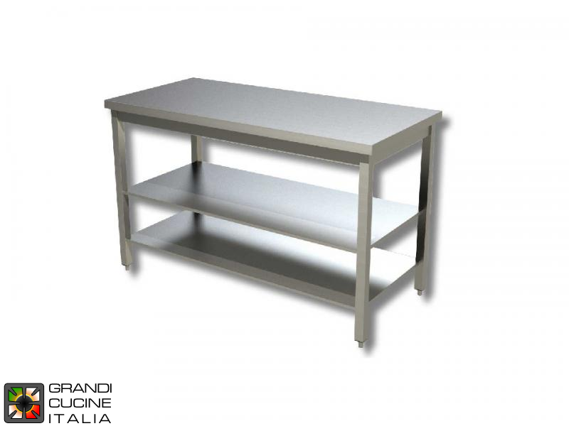  Stainless Steel Work table with Two Shelves - AISI 304 - Length 200 Cm - Width 70 Cm