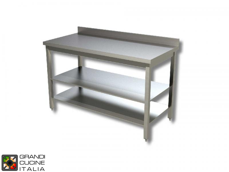  Stainless Steel Work table with Two Shelves - AISI 430 - Length 70 Cm - Width 60 Cm - with Backsplash
