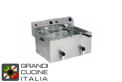  Stainless steel electric fryer - Extractable basin 9+9 liters - Oil drain tap - Adjustable temperature 0 ° -190 ° C - Including basket