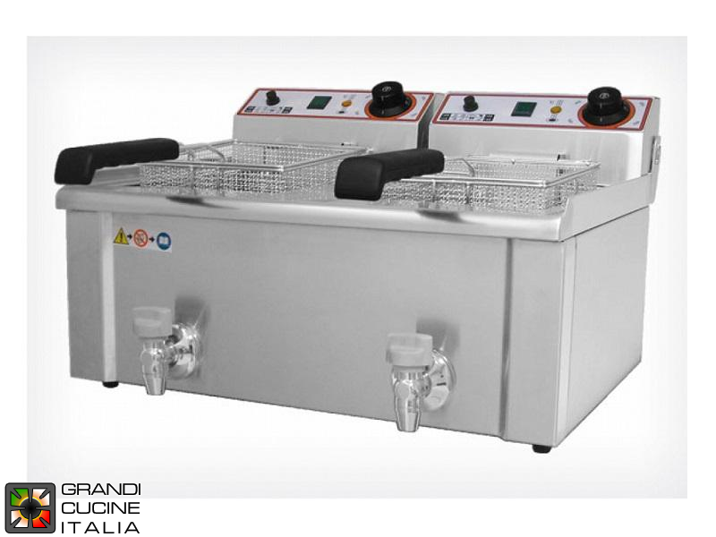  Stainless steel electric fryer - Capacity 7 liters x2 - Oil drain tap