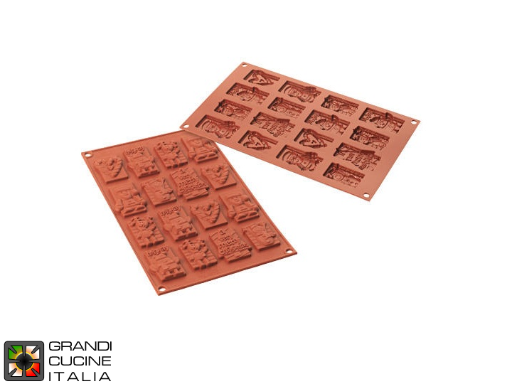  Stampo in silicone alimentare per N°16 Piastrine Natalizie 59x29x6,8h mm - SF146