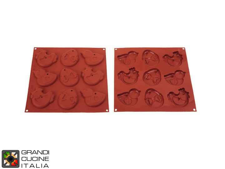  Stampo in silicone alimentare per N°9 Figure di Pasqua 84 x 85,5 h 14 mm - HSH03A