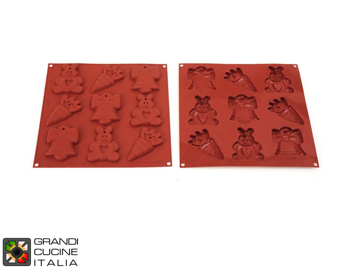  Stampo in silicone alimentare per N°9 Figure di Pasqua 89,5 x 69,5 h 14 mm - HSH03B