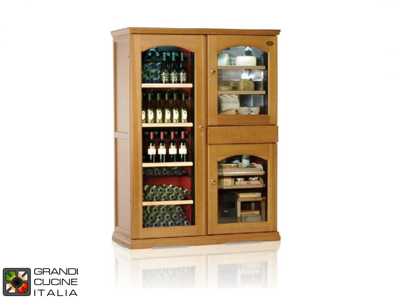  Preservation Cellar - Wood Series - Static Refrigeration - Bottles Capacity N° 238 - Solid Wood Finishing - Glass Door - Arranged for Wine, Cheese and Cigars Conservation