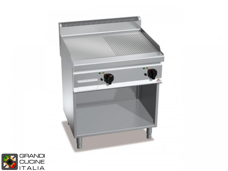  Electric FryTop - 2 Zones - Open Cabinet - Smooth+Grooved Plate
