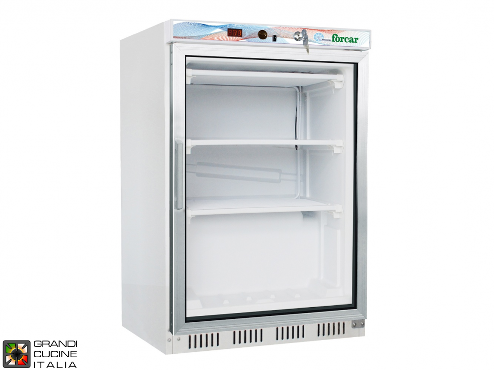  Frigorifero Congelatore - 120 Litri - Temperatura  -18 / -22 °C - Porta Singola - Refrigerazione Statica - Porta in Vetro