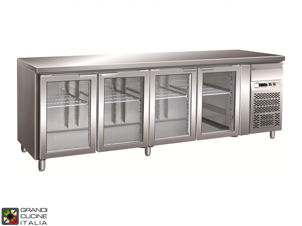  Tavolo refrigerato gastronomia GN1/1 ventilato - Porta in Vetro - Range -2 / +8