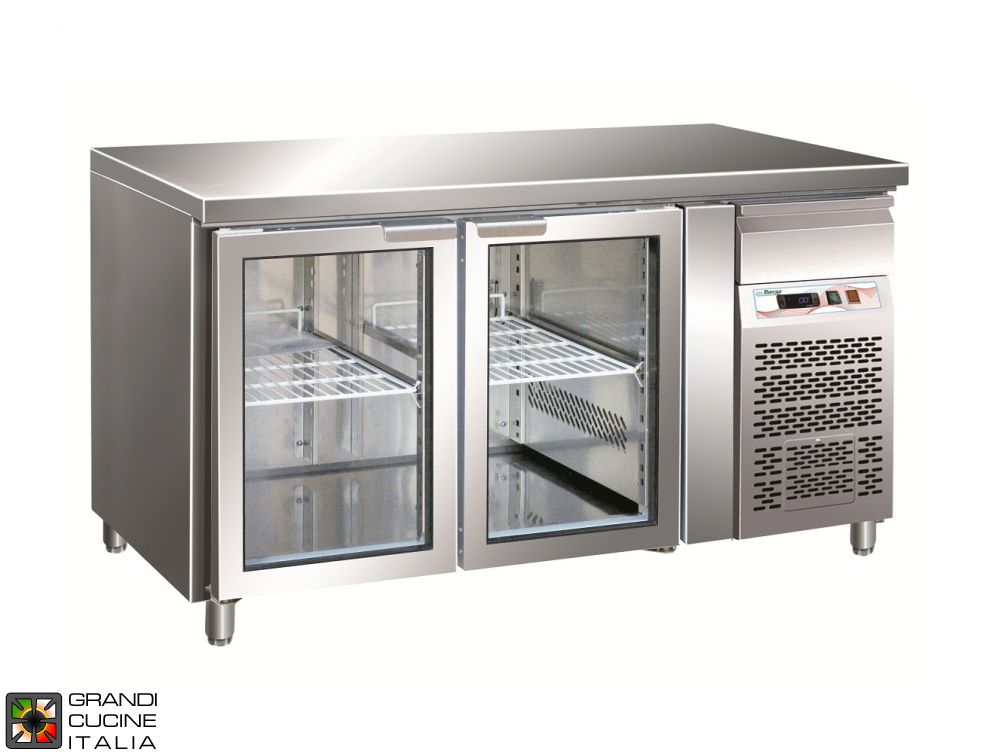  Tavolo refrigerato gastronomia GN1/1 ventilato - Porta Vetro - Range -2 / +8