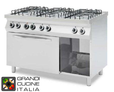  6 burners gas cooker with GN1/1 vent. electic oven
