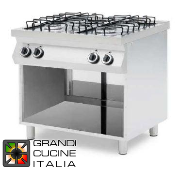  4 burners gas cooker on an open compartment