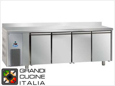 Tavolo frigorifero - GN 1/1 - Temperatura -18°C / -22°C - Quattro sportelli - Vano motore sinistro- Piano di lavoro con alzatina