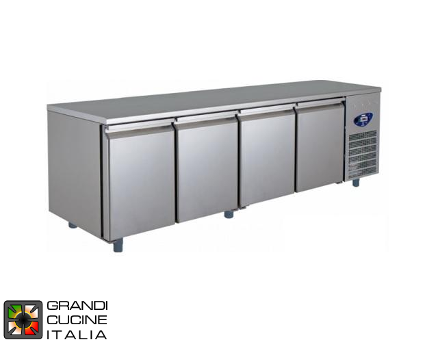  Refrigerated Counter - Depth 60 Cm - Temperature -10°C / -25°C - Four Doors - Engine compartment on the Right - Smooth Worktop - Ventilated Refrigeration