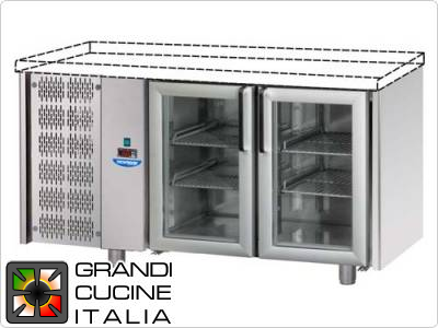  Tavolo frigorifero - GN 1/1 - Temperatura 0°C / +10°C - Due sportelli - Vano motore sinistro -  Senza piano di lavoro - Refrigerazione ventilata -  Porte a vetri