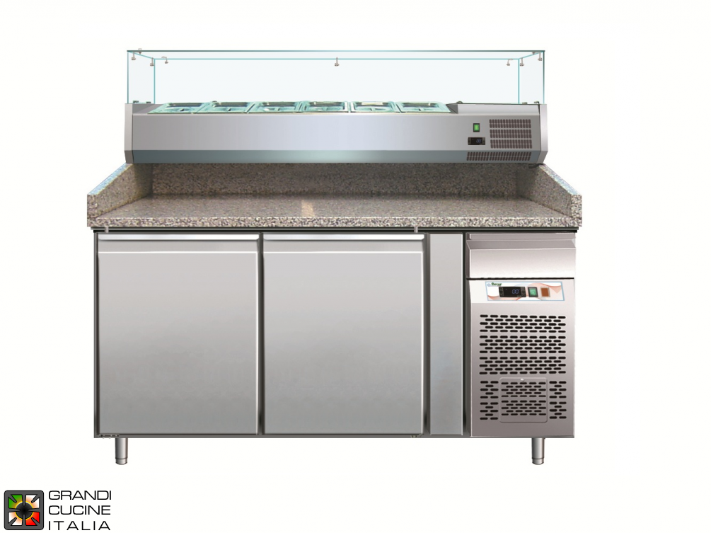  Refrigerated counters for pizza - EN 60x40 - Temperature +2°C / +8°C - Two doors - Stone shelf - No ingredients Showcase