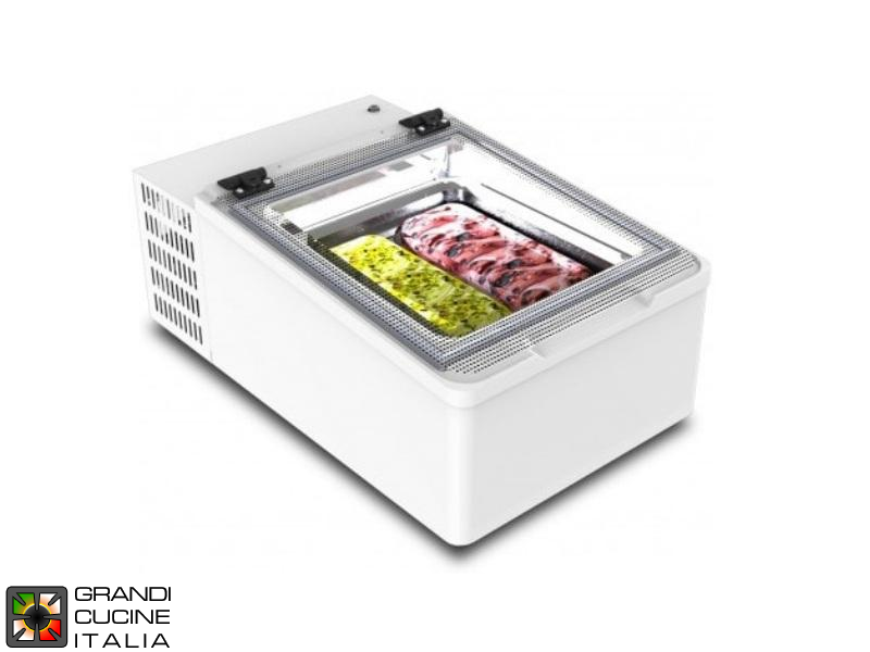  Tabletop Scoop Ice Cream Showcase - Capacity N°2 Bins - Static Refrigeration - Tabletop - White Color