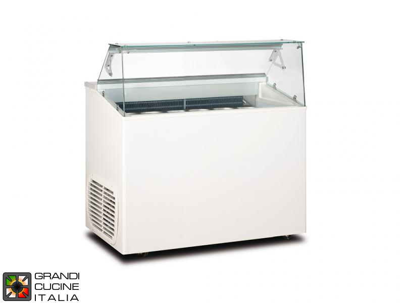  Scoop Ice Cream Refrigerated Cabinet - Capacity N°6 Bins - Static Refrigeration - on Pivoting Castors - White Color