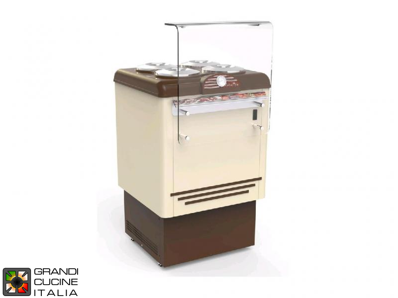  Scoop Ice Cream Refrigerated Cabinet - N°6 Cylindrical Tubs - Static Refrigeration - on Pivoting Castors - Vintage Style