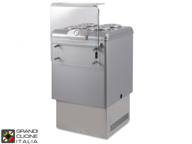  Scoop Ice Cream Refrigerated Cabinet - N°6 Cylindrical Tubs - Static Refrigeration - on Pivoting Castors - in Stainless Steel