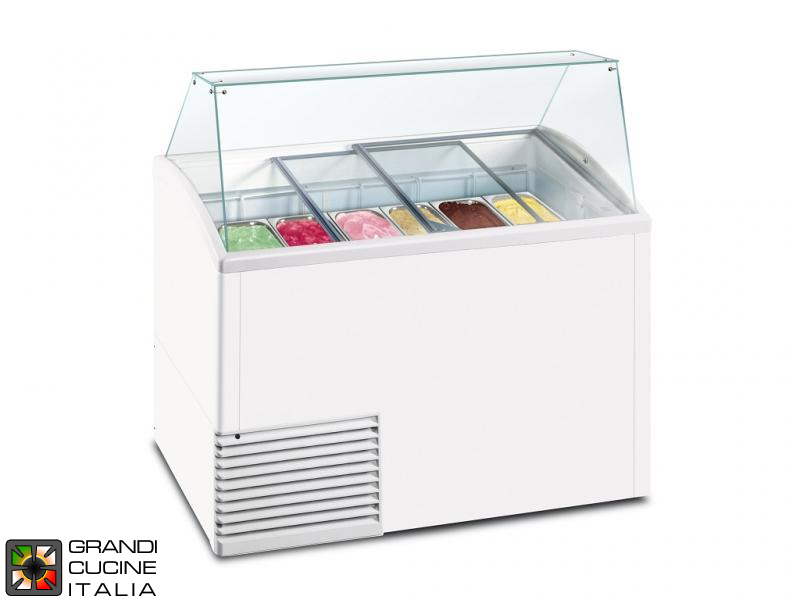  Scoop Ice Cream Refrigerated Cabinet - Capacity N°10 Bins - Static Refrigeration - on Pivoting Castors - White Color