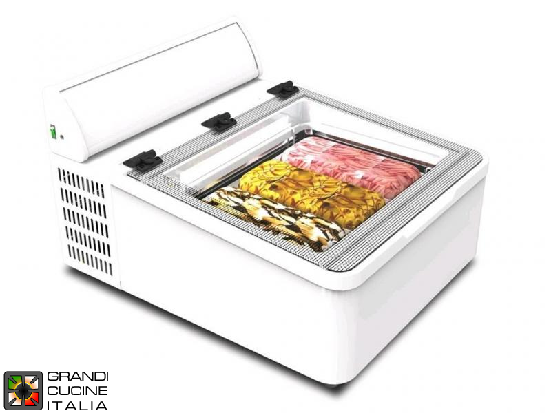  Tabletop Scoop Ice Cream Showcase - Capacity N°3 Bins - Static Refrigeration - Tabletop - White Color