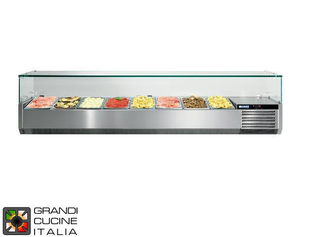  Showcase for Condiments - Temperature +2 / +7 °C - Trays Capacity N° 12x GN1/3 - Version with Glass Superstructure